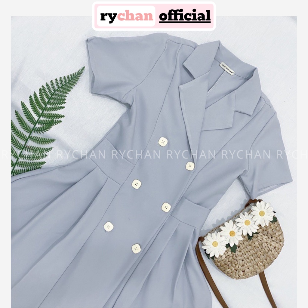 Đầm Váy Nữ Dự Tiệc Form Ngắn Cổ Vest 6 Nút Đuôi Xếp Li Thanh Lịch Cuốn Hút Màu Xám Xanh Rêu  - DX9915