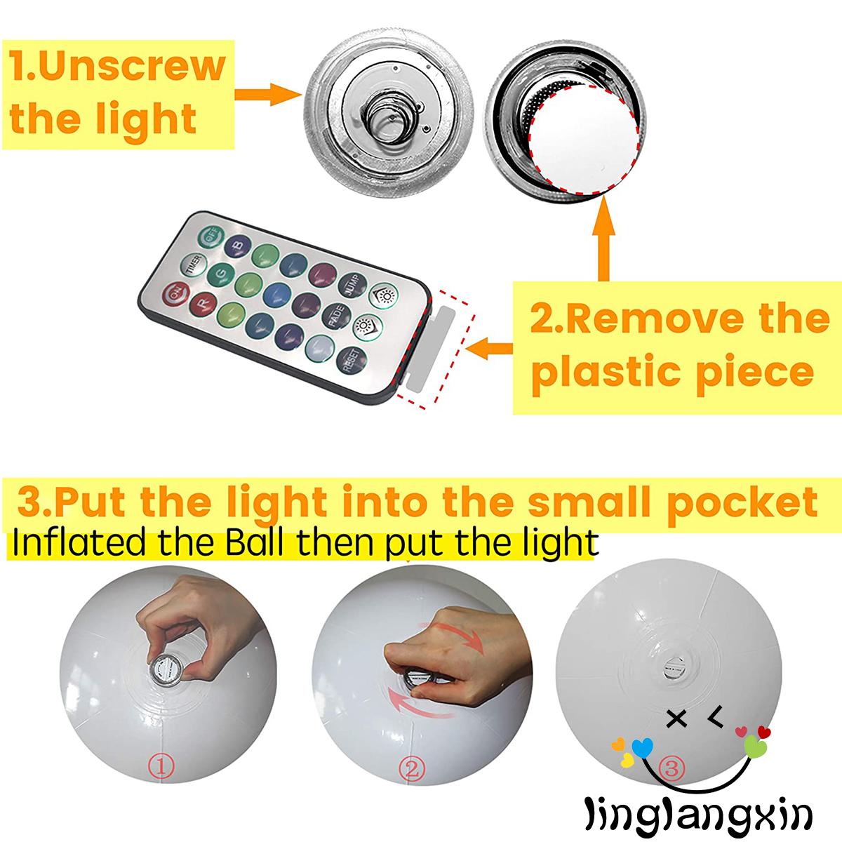 H-C★LED Beach Ball, Inflatable Luminous Ball with Remote Control for Outdoor Pool Beach Party, White