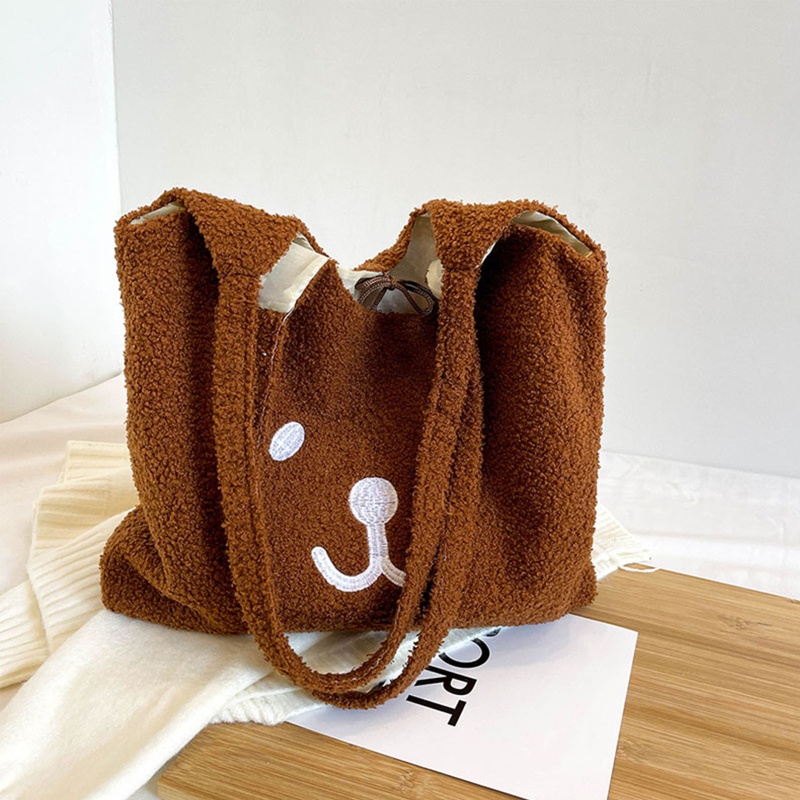 Túi Tote Đeo Vai / Xách Tay Bằng Vải Bông Thêu Hình Gấu Hoạt Hình Sức Chứa Lớn Cho Nữ