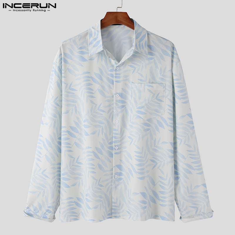 Áo sơ mi INCERUN dài tay dáng rộng in hoa giản dị thời trang cho nam