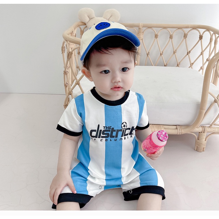 Bộ áo liền quần tay ngắn in hình trái bóng dễ thương thời trang mùa hè cho bé