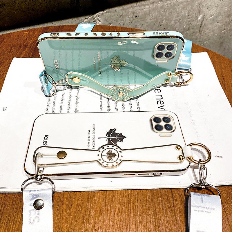 Ốp Điện Thoại Hình Lá Phong Có Dây Đeo Cho OPPO Reno 4F A93 2020 F17 Pro