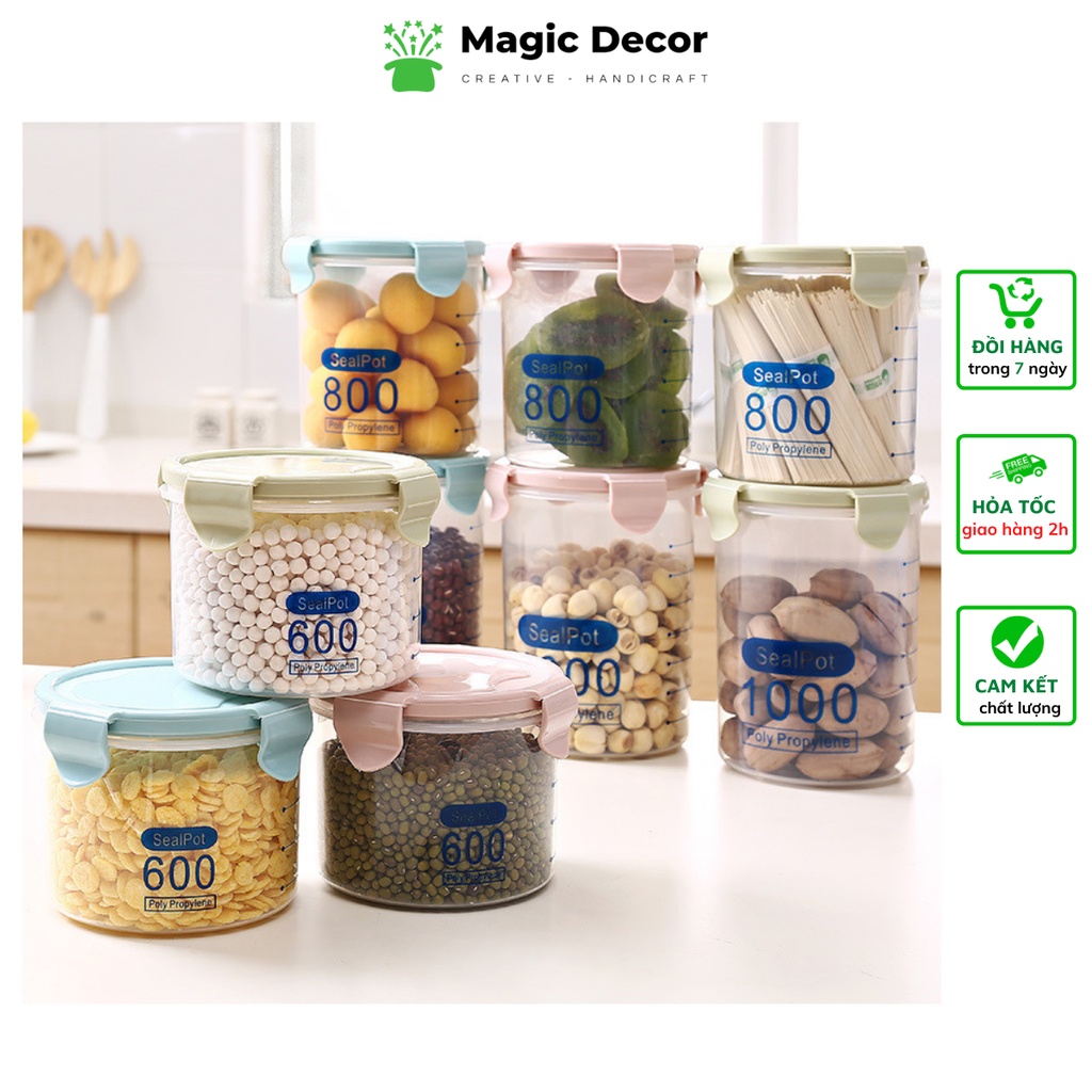 Hộp Nhựa Tròn Đựng Thực Phẩm Để Tủ Lạnh Set 3 Hộp Có Vạch Chia Định Mức Magic Decor ( 600ml-800ml-1000ml )