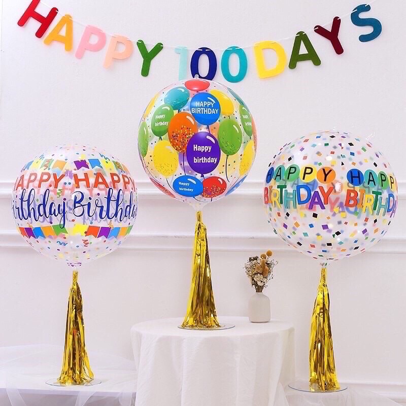 (Tặng kèm tua rua) Bóng 4D đa sắc in chữ Happy Birthday trang trí sinh nhật, decor