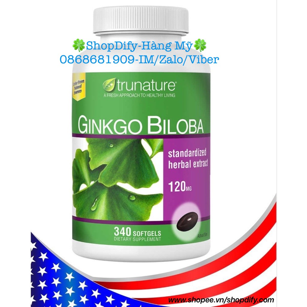 {Date 8/2023} Viên Uống Ginkgo Biloba Trunature 120mg 340 viên, Bổ Não, Hỗ Trợ Trị Bệnh Tiền Đình và Tăng Cường Trí Nhớ