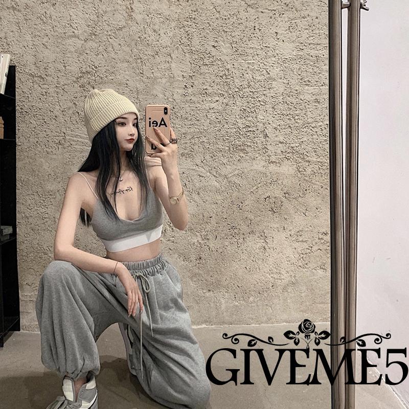 Bộ Áo Thun Không Tay Hở Lưng + Quần Dài Eo Cao Dáng Rộng Cho Nữ Khiêu Vũ