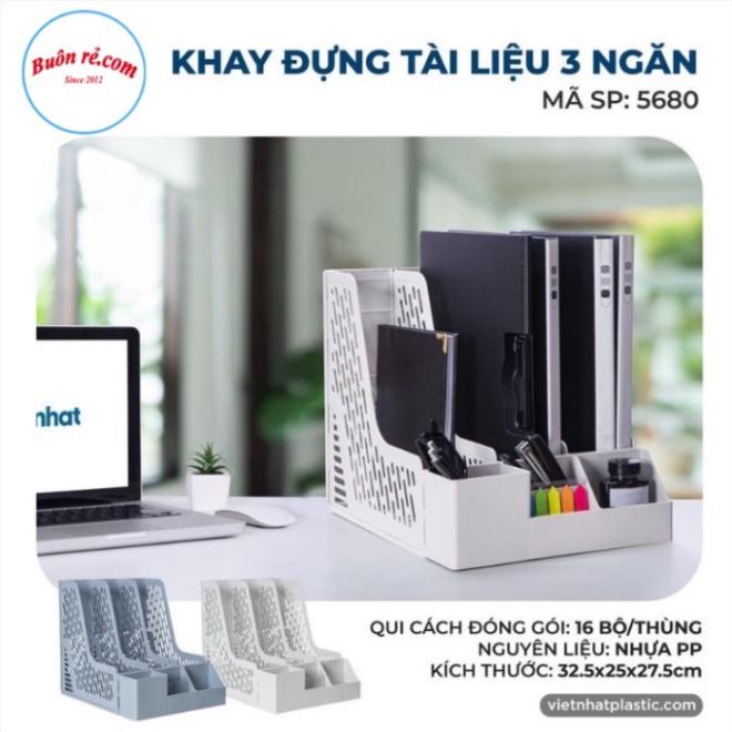 Khay đựng hồ sơ tài liệu văn phòng để bàn-Giá đựng tài liệu 3 ngăn kèm khay để bút Việt Nhật 5680