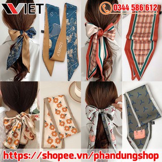 Khăn Lụa Dáng Dài ( 100x8 cm) Choàng Cổ Buộc Tóc Phong Cách Retro Cho Nữ