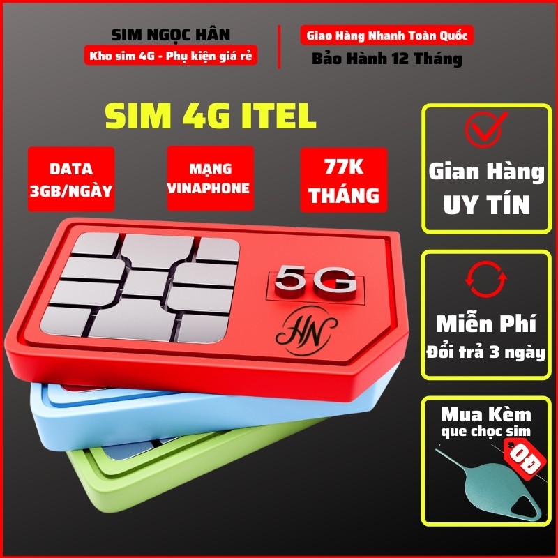 Sim 4G itel May77 Data 90GB/tháng + Miễn Phí Gọi, Sim Mạng Vinaphone 4G Full Toàn Quốc Giá siêu rẻ