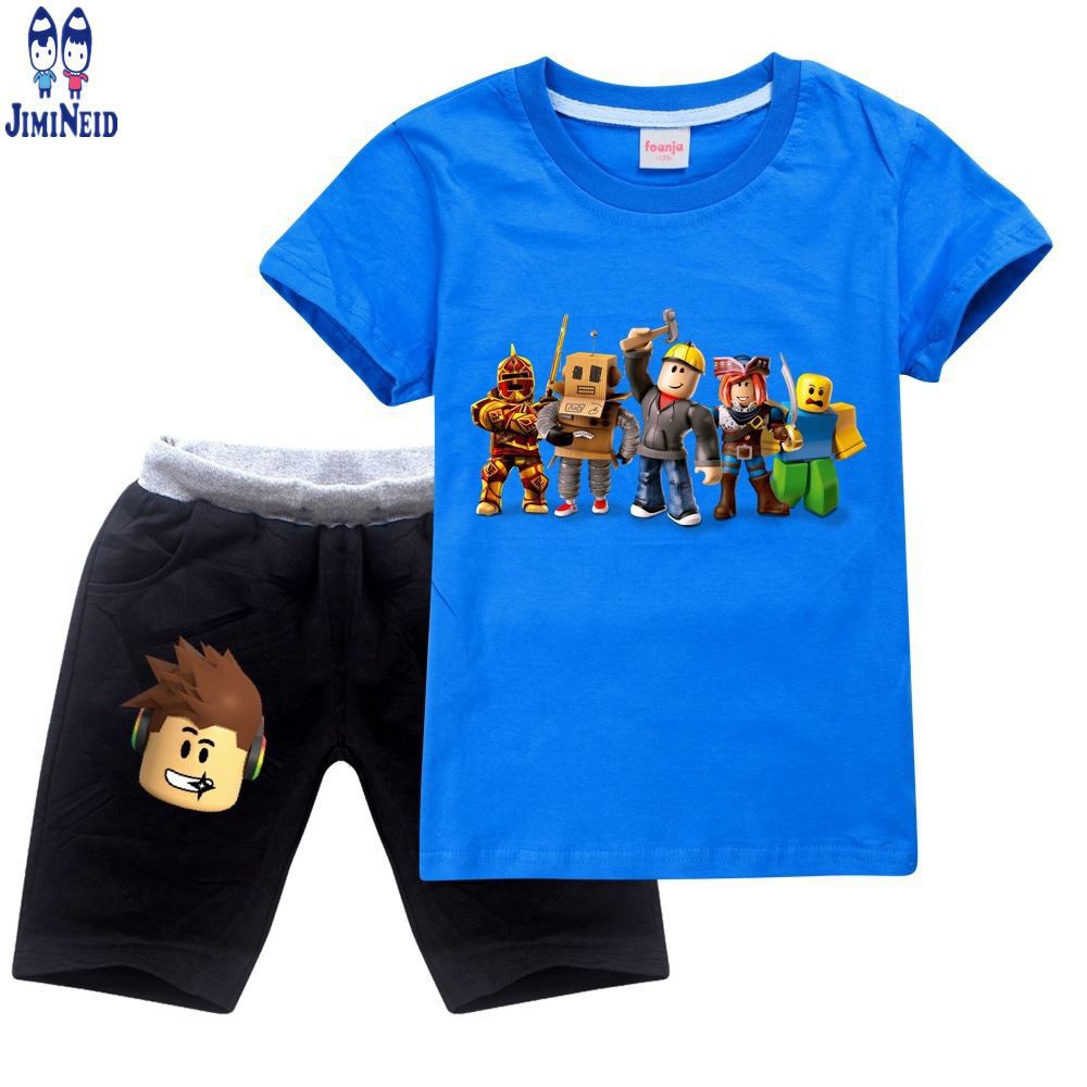 【JD】Cute Baby ROBLOX Shirts Kids Boys Girls Clothing Cartoon Cotton Short Sleeve T shirt+Shorts 2pcs/set