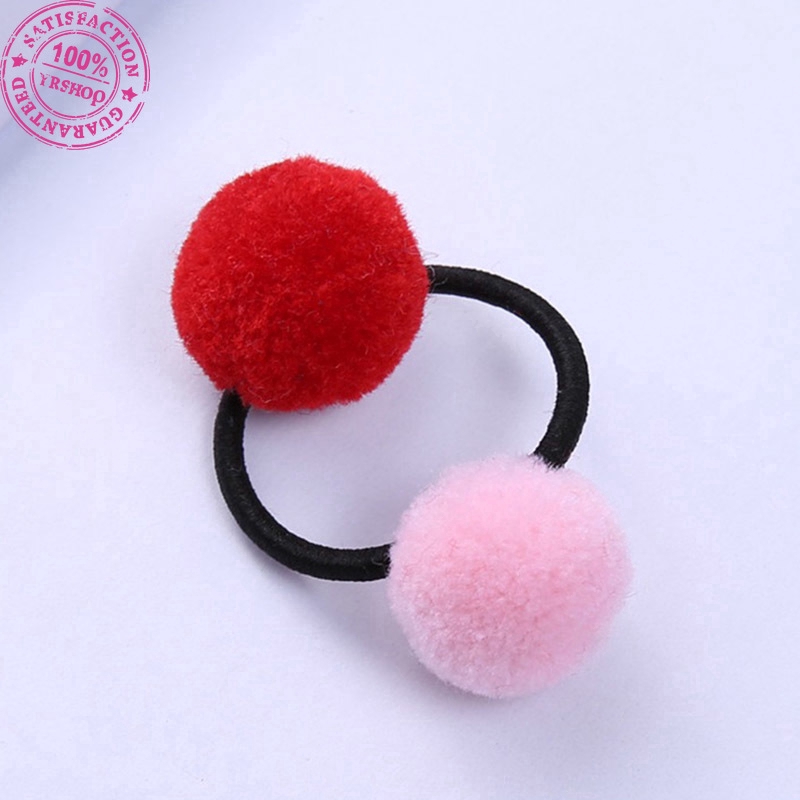 Dây Buộc Tóc Co Giãn Gắn Quả Cầu Lông Xù Đáng Yêu Cho Bé Gái