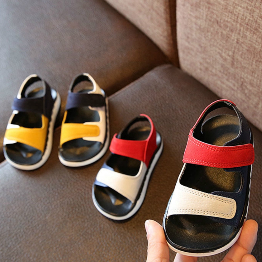 Giày sandal da quai dán cho bé trai 1-6 tuổi phối màu đỏ và trắng xinh xắn