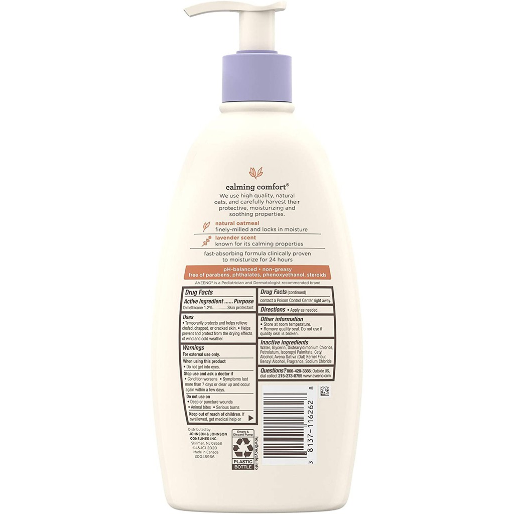 Dưỡng thể giữ ẩm da trẻ em Aveeno Baby Calming Comfort Moisturizing Lotion Lavender &amp; Vanilla 532ml (Mỹ)