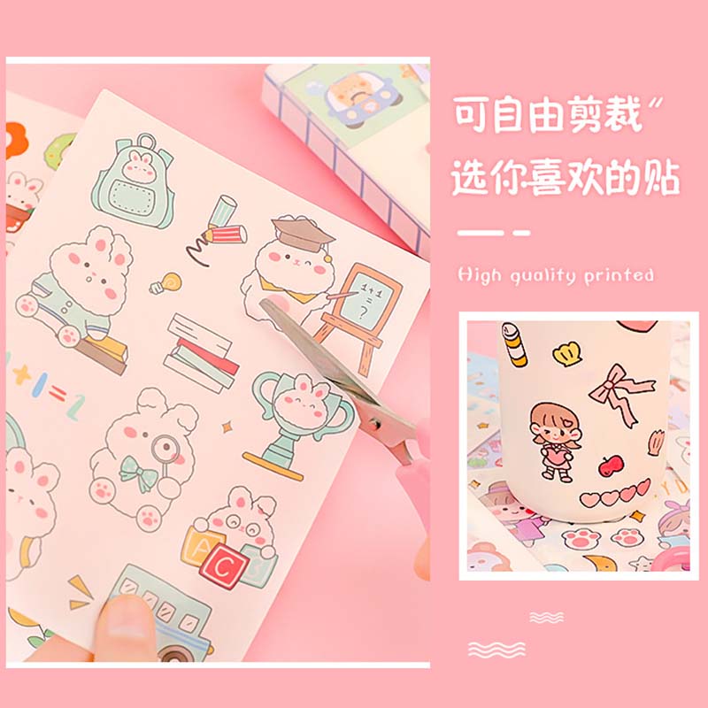 Set 4 tấm miếng dán họa tiết bé gái / chú gấu đáng yêu dùng trang trí sổ tay
