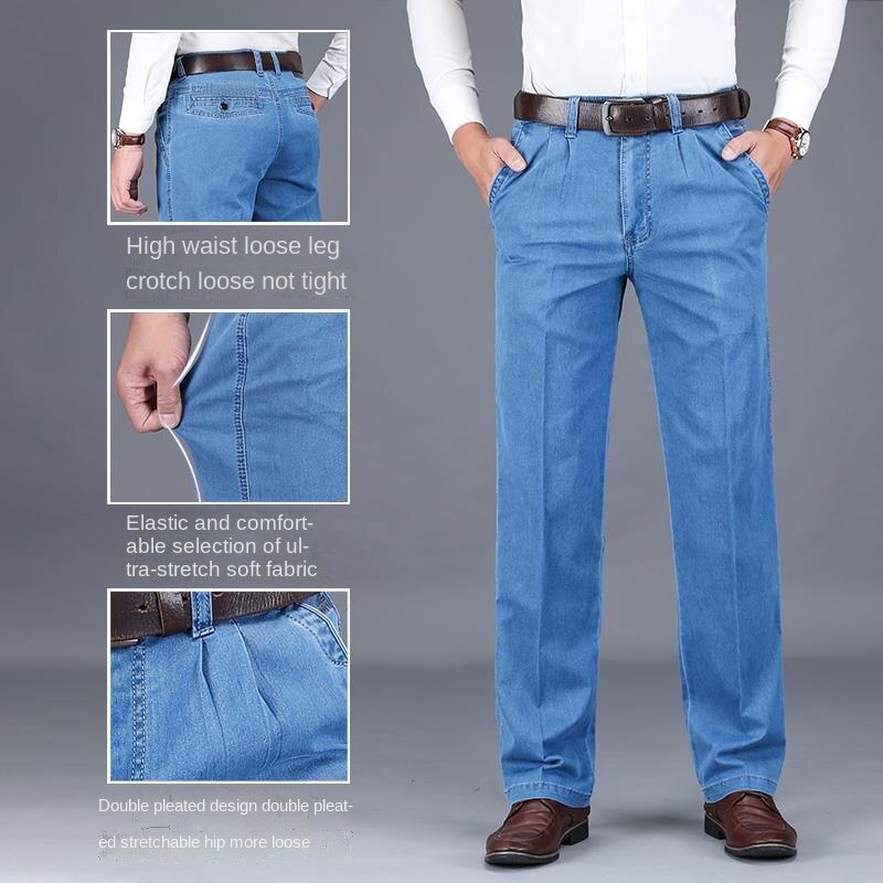 Quần Jean Dài Lưng Cao Dáng Rộng Thời Trang Xuân Hè Cho Nam Trung Niên 5 Tuổi 60