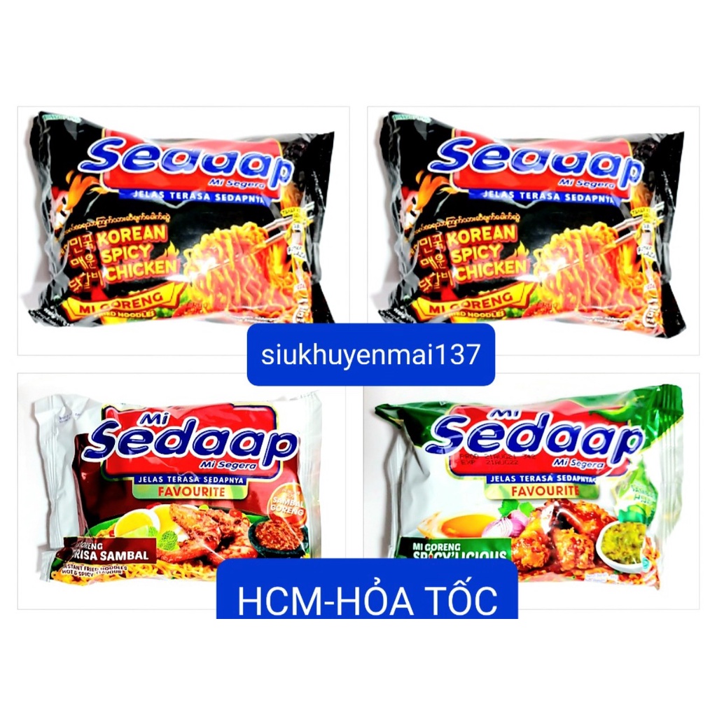 mì khô sedaap mi goreng  đặt biệt gà cay ớt xanh sa tế - 3 vị cay