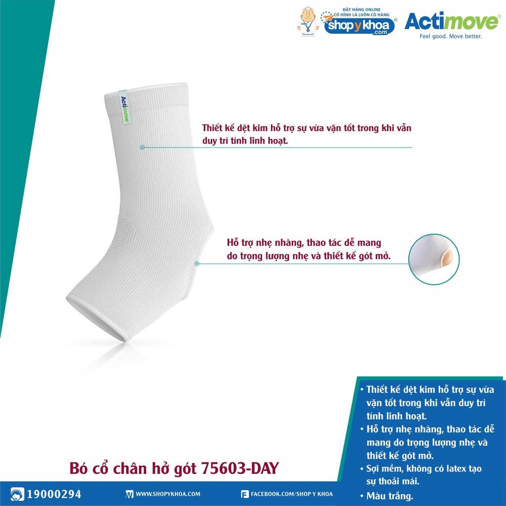 Bó Cổ Chân Hở Gót 75603-DAY, Màu Trắng, Dùng Được Cho Chân Trái Và Chân Phải [Actimove] - NK Chính Hãng Châu Âu (1 Cái)