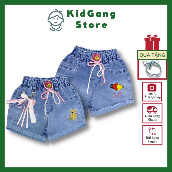 Quần jean bé gái, quần bò bé gái 18-30kg KIDGANG hè 2022 (Gấu+Tim)