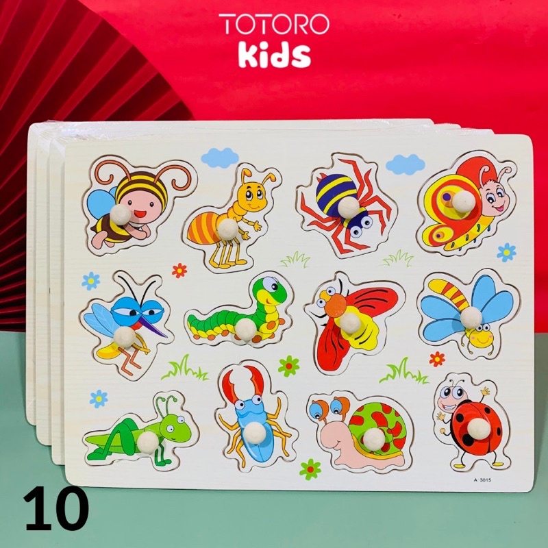 Bảng chữ cái Tiếng Việt - Bảng núm gỗ học tập Totorokids bảng ghép hình học số