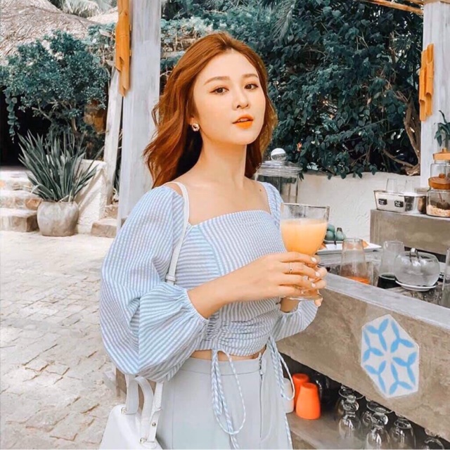 Áo croptop sọc - ảnh thật