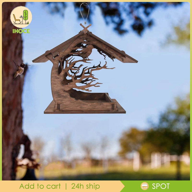 Handmade Wood Bird Feeder Attractive Hanging Birdhouse Outdoor Patio Courtyard Villa Decor Gifts Wildbird Essentials Simple Installation Easy to Clean