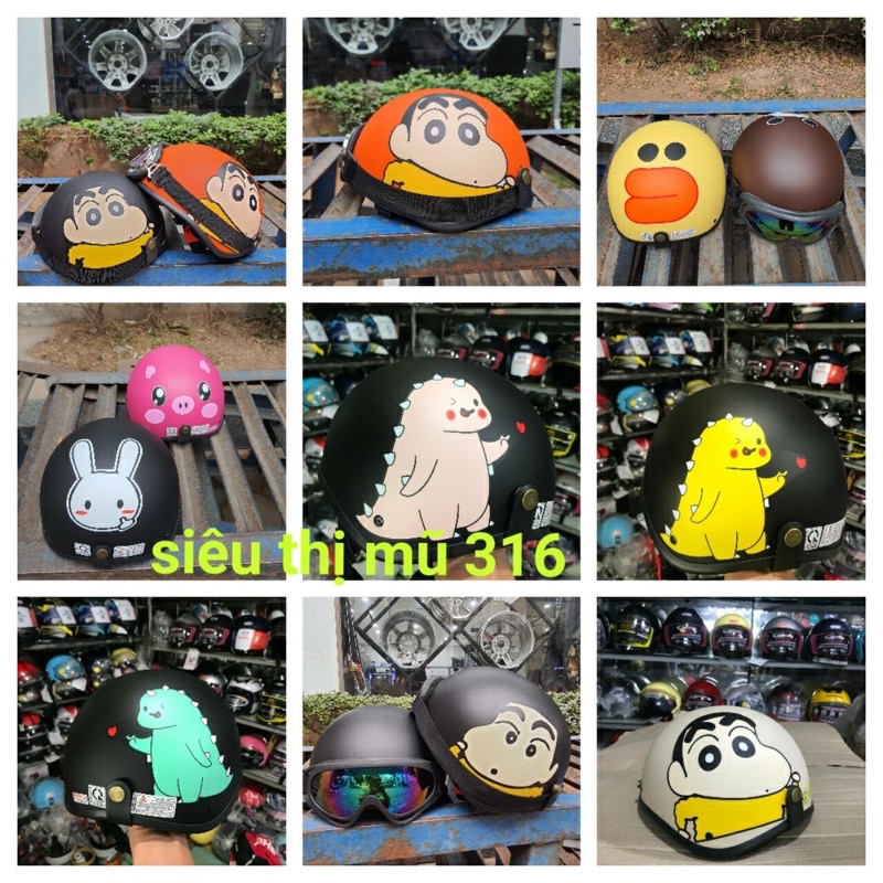 Mũ bảo hiểm hình khủng Long ,shin+ kính uv ,kính phi công nhiều hình cute đáng yêu