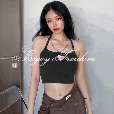 Enjoy Freedom Áo Hai Dây Thêu Họa Tiết Phối Dây Xích Thời Trang Mới 2022 Cho Nữ áo croptop