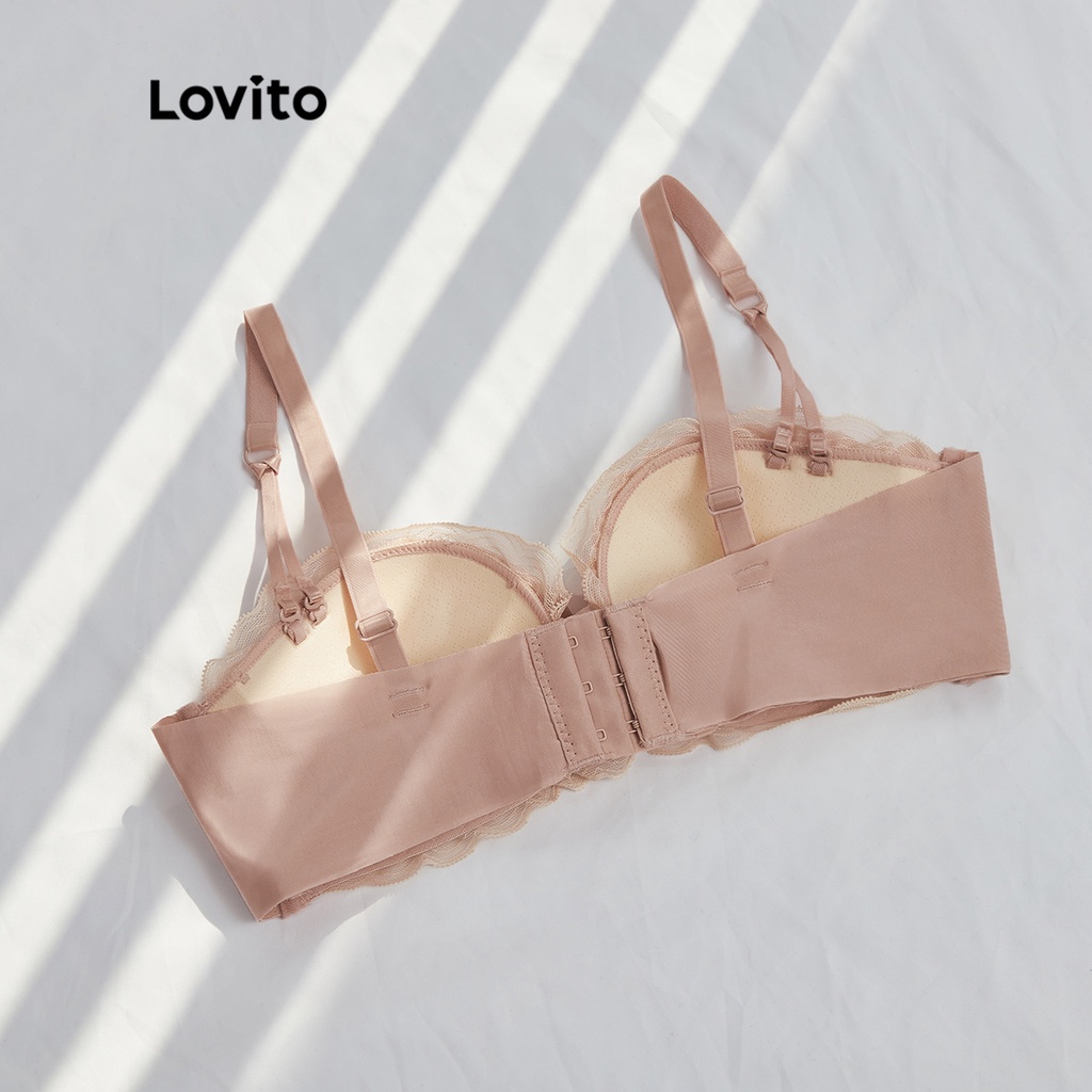 Áo ngực Lovito không gọng phối ren màu sắc tương phản L12078 (Hồng)