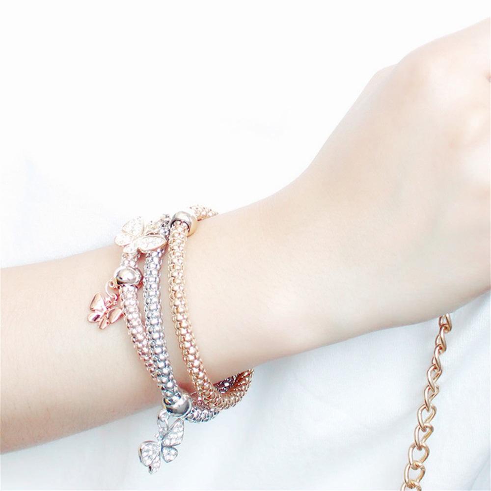 HS Set 3 Vòng Tay Nhiều Lớp Màu Vàng / Bạc Đính Hình Bướm / Trái Tim