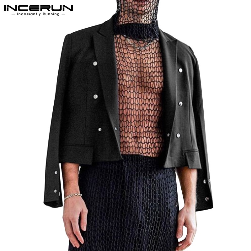 Áo blazer INCERUN tay dài xẻ thiết kế 2 hàng khuy thanh lịch cho nam