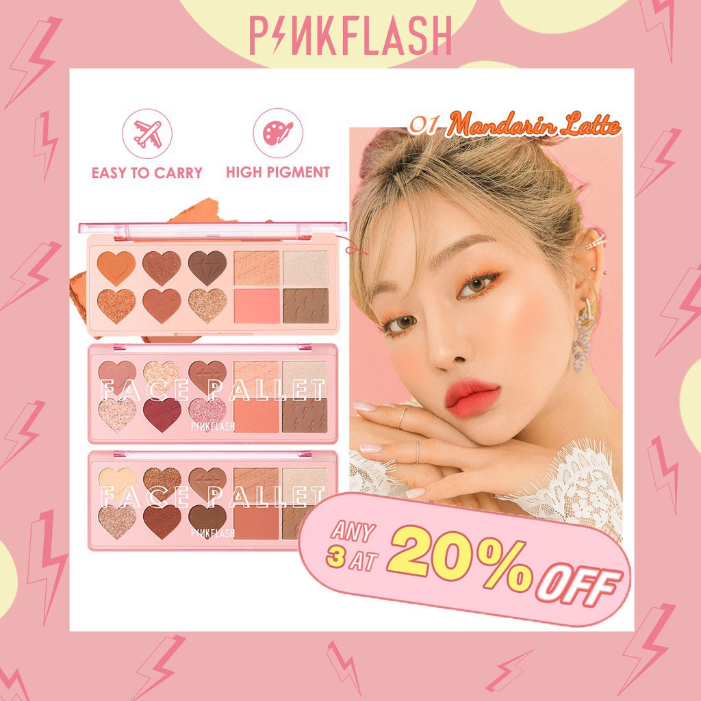 Bảng phấn trang điểm PINKFLASH OhMyLove thiết kế 4 trong 1 có sắc tô cao mềm mại để trang trí mắt/ mặt/ má hồng | BigBuy360 - bigbuy360.vn