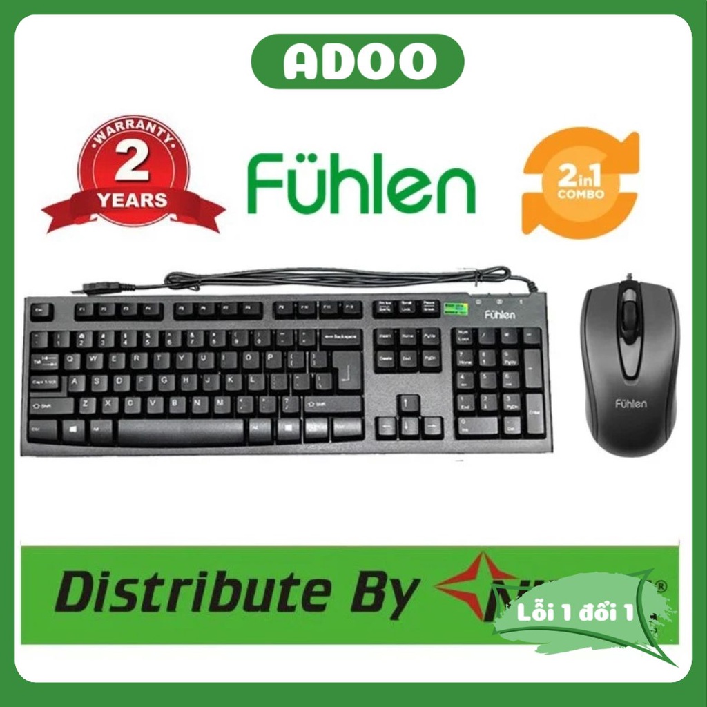 Bộ Phím chuột có dây Fuhlen chính hãng L411+L102 tem Ninza chất lượng cao bảo hành 24 tháng ADOO