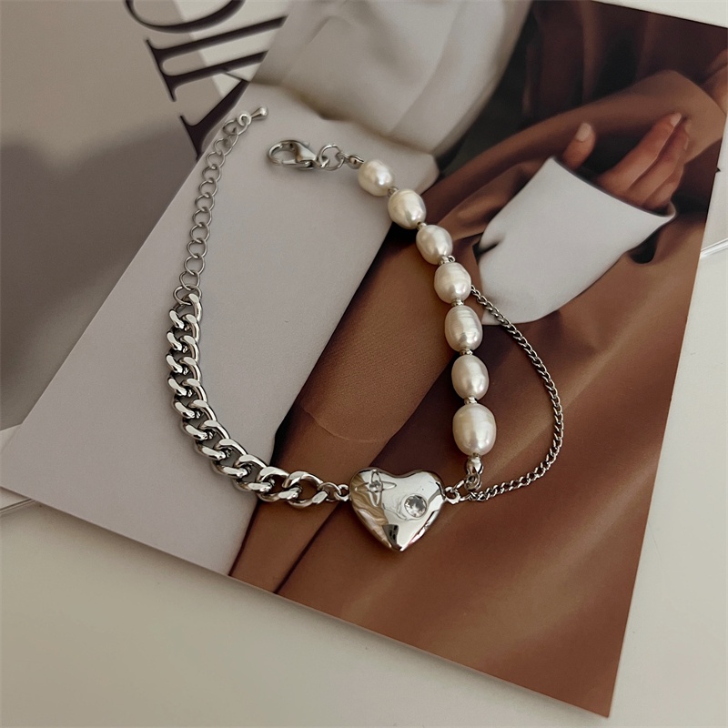Vòng Tay Đính Hạt Ngọc Trai Hình Trái Tim Thời Trang Dành Cho Nữ