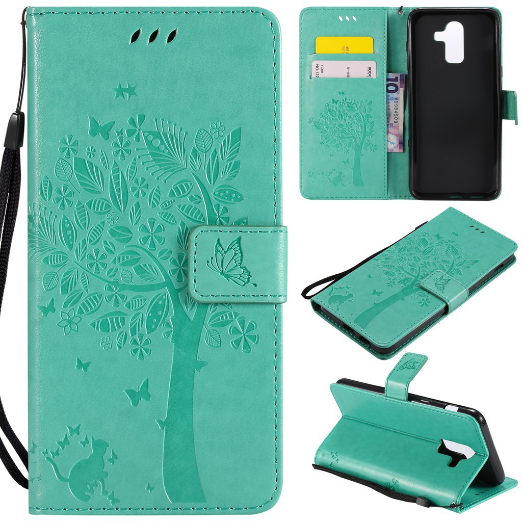 Ốp lưng dạng ví gập chất liệu da in hoa văn thời trang cho Samsung Galaxy J8