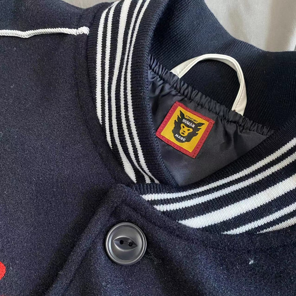 Con người làm vịt tình yêu thêu đồng phục bóng chày áo khoác len đại học áo khoác gió đệm áo khoác đơn cặp đôi retro của mỹ