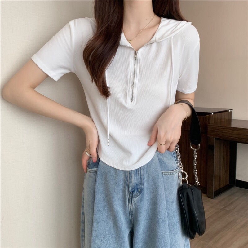 Áo phông nữ tay ngắn có mũ trùm đầu  tao bao