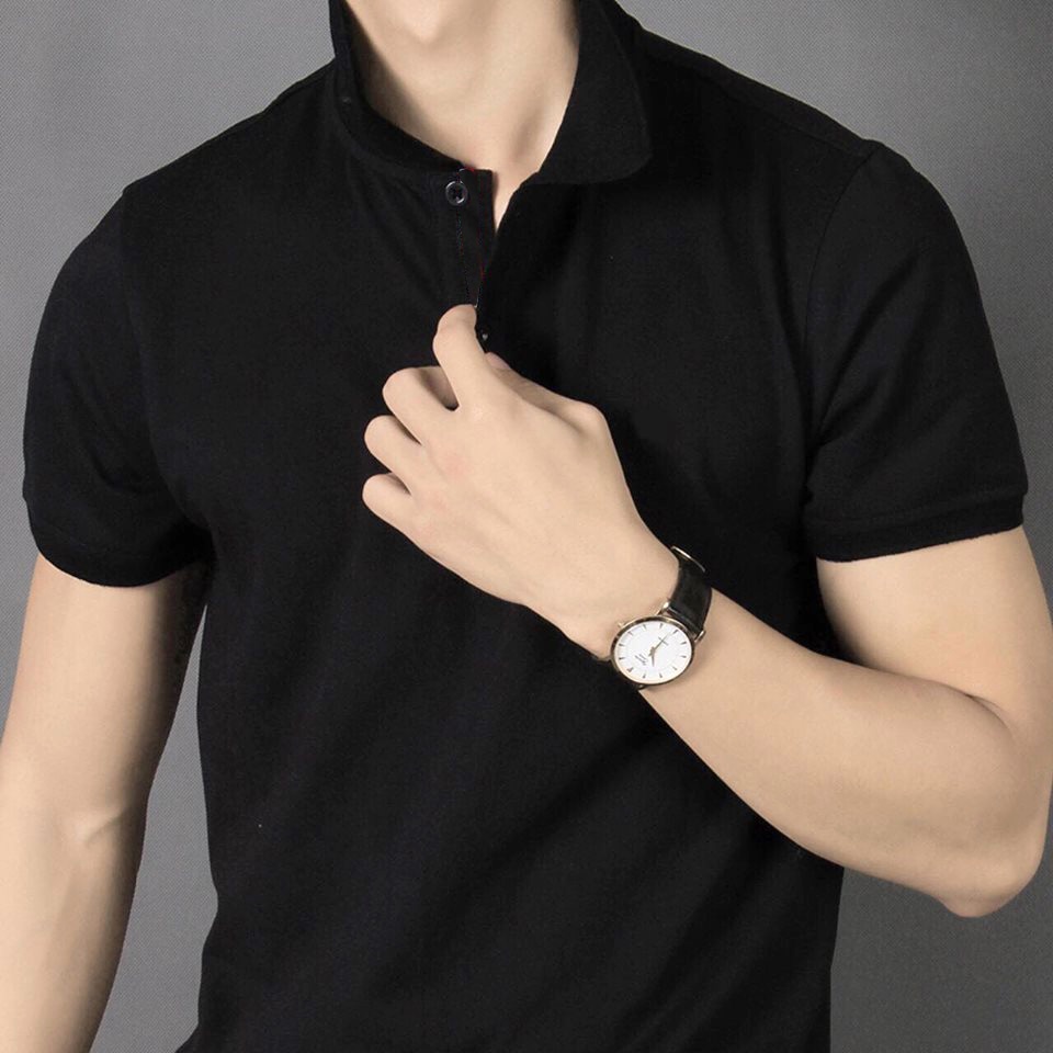 Áo Thun Có Cổ Polo Cá Sấu 4 Chiều Cổ Bẻ Màu Đen Phom Xuông Dùng Cho Nam Và Nữ