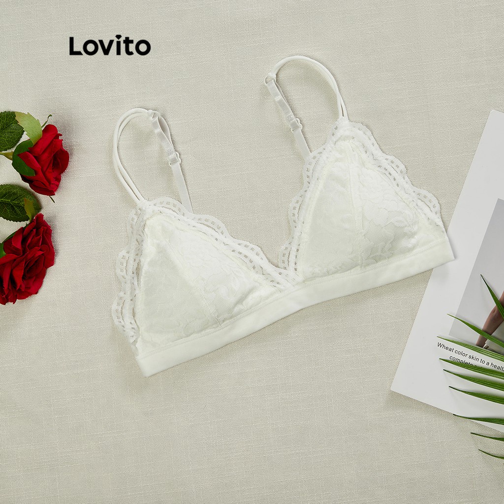 Áo ngực Lovito dáng ôm cơ bản phối ren tương phản dễ thương L13X105 (Màu đỏ rượu/ Trắng) | BigBuy360 - bigbuy360.vn