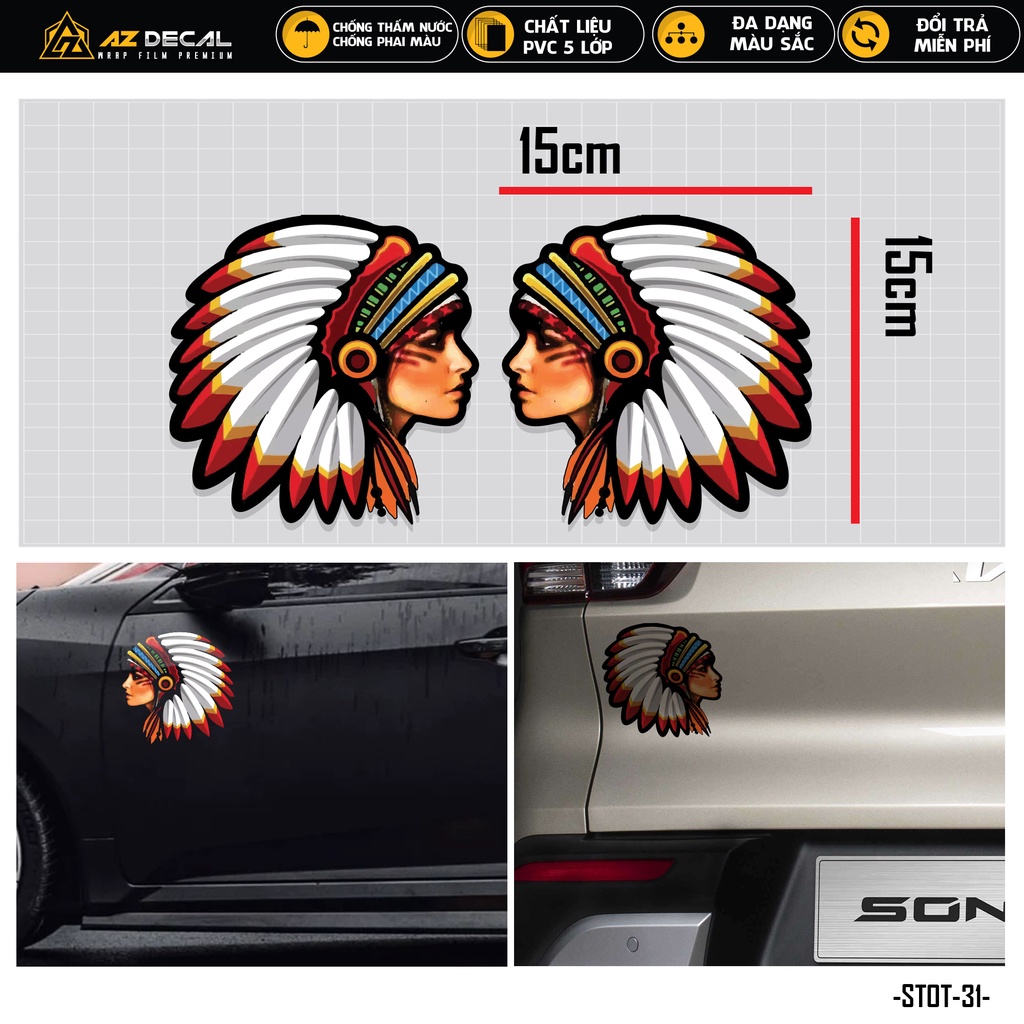 Tem Dán Xe Ô Tô Hình Nữ Thổ Dân | STOT-31 | Sticker Decal Dán Trang Trí Sườn Cản Sau Capo Đèn Oto Xe Hơi Xe Tải