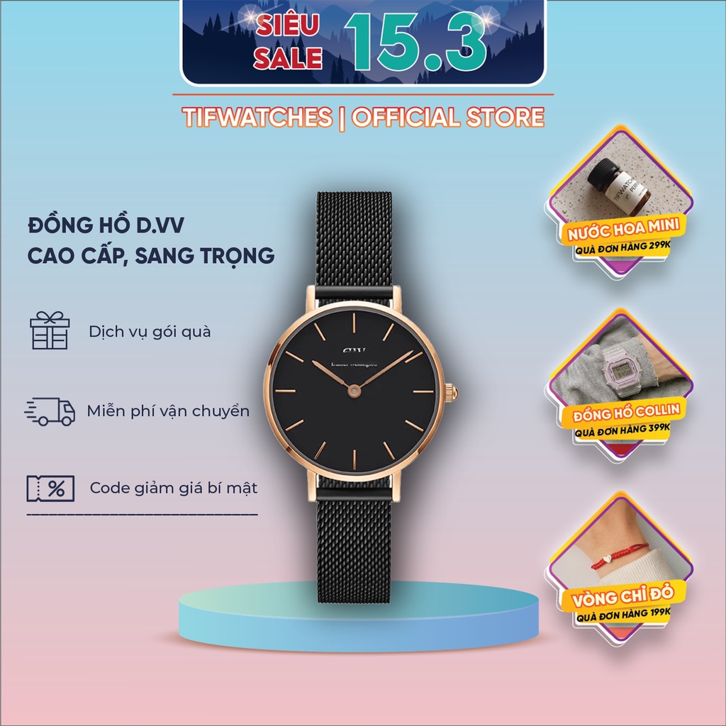 Đồng hồ nữ dây kim loại D.VV PETlTE full black đồng hồ nữ đẹp cao cấp thon gọn Watchesbytif size 28mm & 32mm | BigBuy360 - bigbuy360.vn