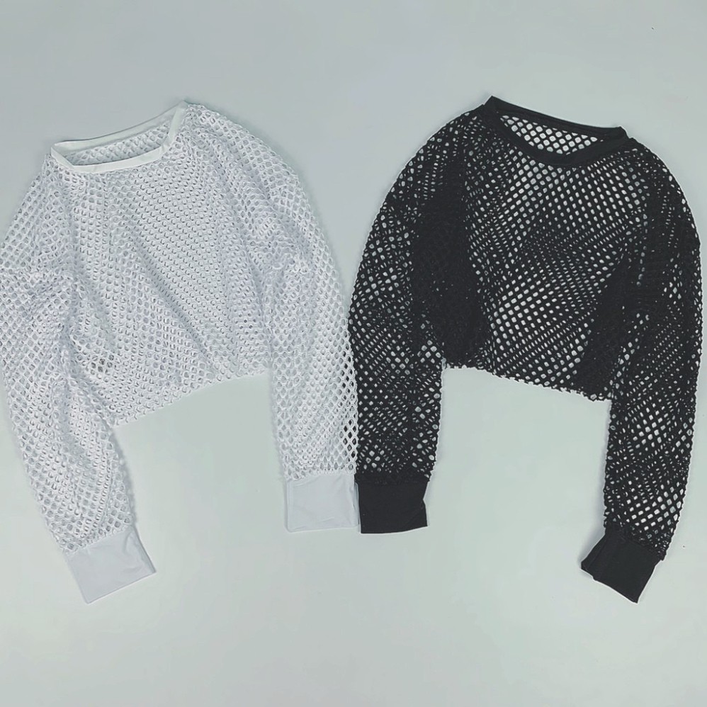 Croptop Lưới To Mặc Ngoài Tập Gym Tay dài, Form Rộng Hot Trend