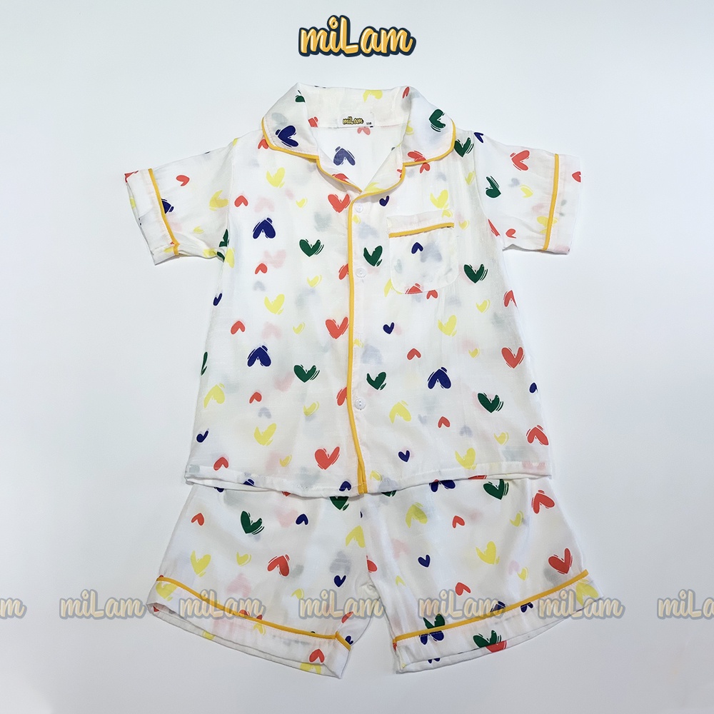 Bộ pyjama quần đùi áo cộc tay miLam hình trái tim xinh xắn cho bé gái