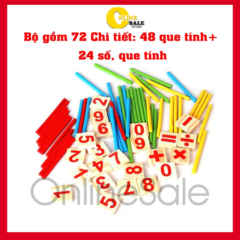 [Hộp Lớn]Hộp Bộ que tính học toán cho bé bằng gỗ 72 chi tiết-Đồ chơi toán học Montessori thông minh cho bé lớp 1 23x15cm