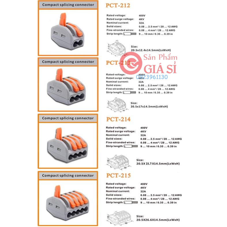 Cút nối dây điện nhanh PCT-213, chịu tải 32A Cút gộp dây điện 3, 4 , 5 sợi PCT-212 PCT-214 Chất lượng cao ❤️freeship❤️