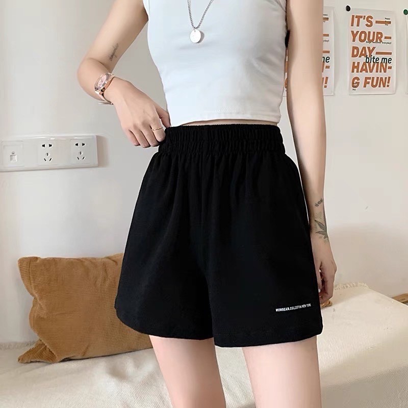 [Mã FASHIONT4WA2 giảm 10K đơn 50K] Quần Short nữ chất đũi thêu chữ, quần short u.nisex