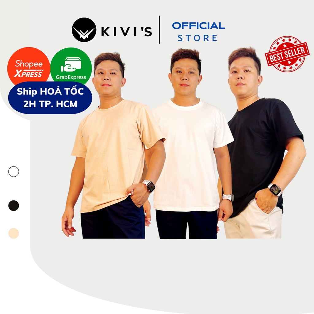 Áo Thun Trơn Cotton 100% 4 Chiều Áo Phông Trơn Màu Trắng Đen Cà phê Vàng Unisex Form Rộng KIVI'S