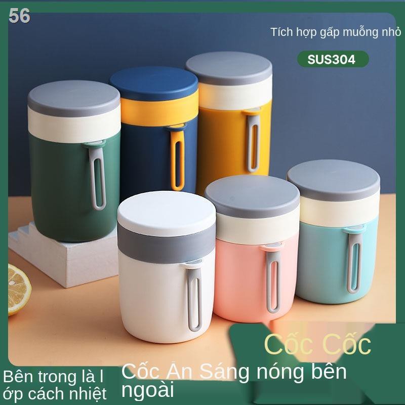 Cốc ăn sáng 304 có nắp bột yến mạch dung tích lớn cách nhiệt chống rơi cho trẻ em uống sữa súpN