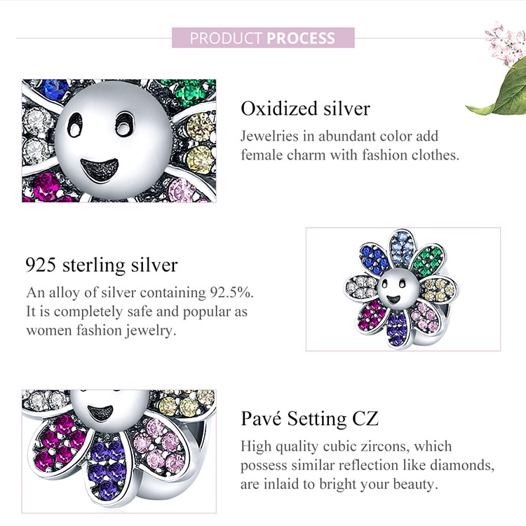 Hạt xỏ trang sức BAMOER SCC1701 bạc 925 hình hoa hướng dương cho vòng đeo tay 3mm