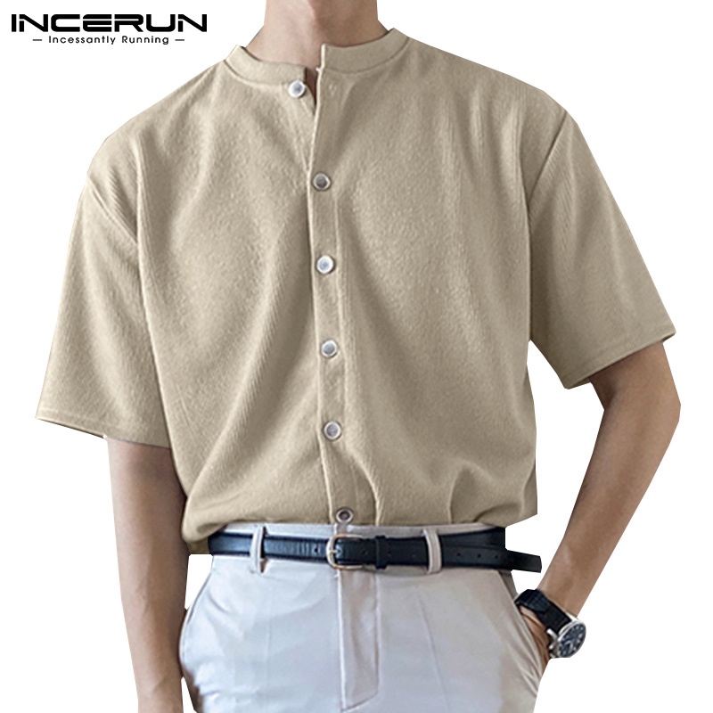 Áo dệt kim INCERUN tay ngắn cổ tròn phong cách Hàn Quốc cá tính thời trang cho nam