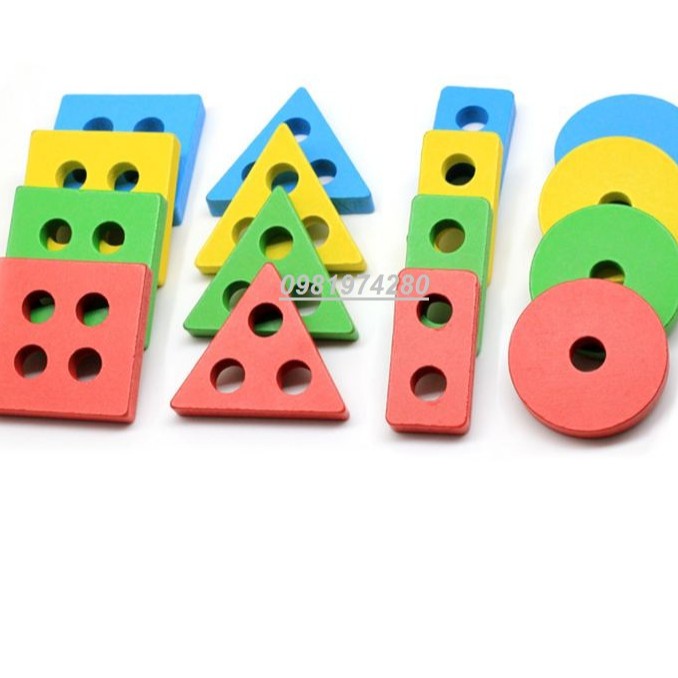 Đồ chơi gỗ thả cọc hình khối vuông Montessori